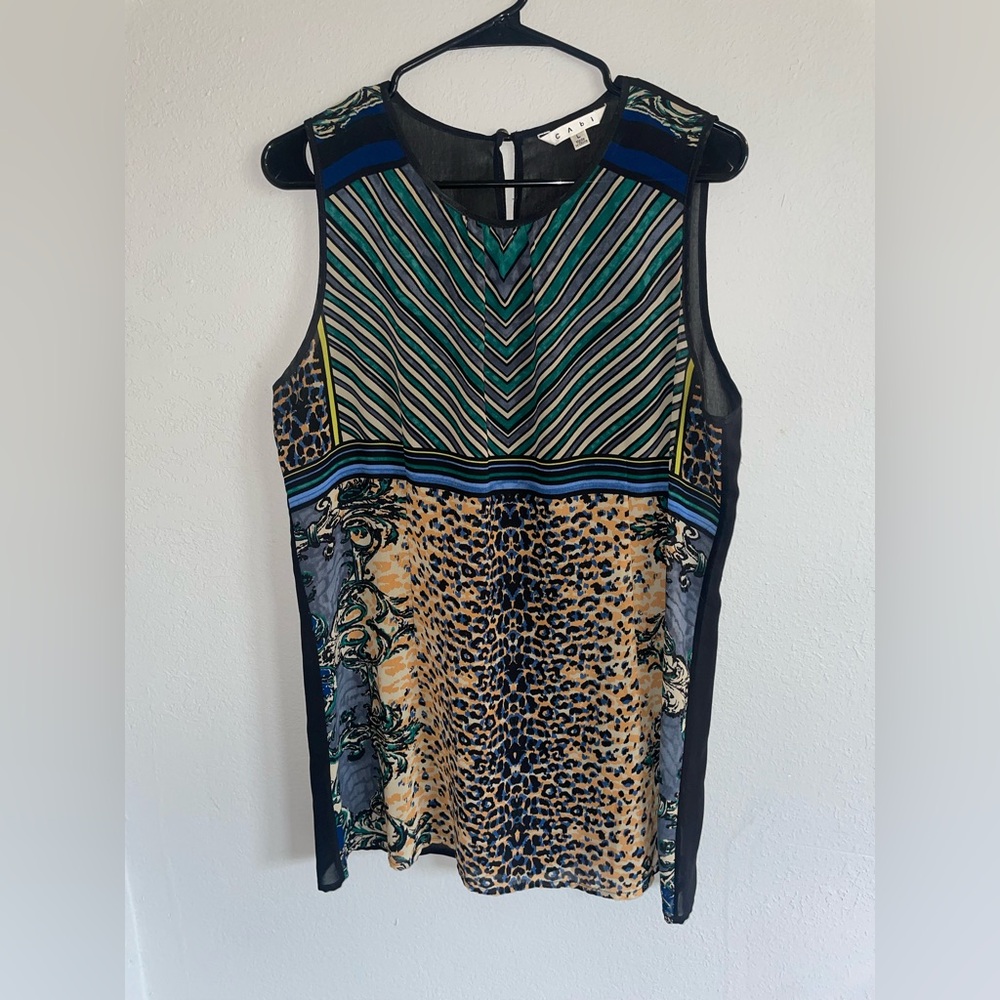 Cabi Sheer Cheetah Womans Large blouse top shirt